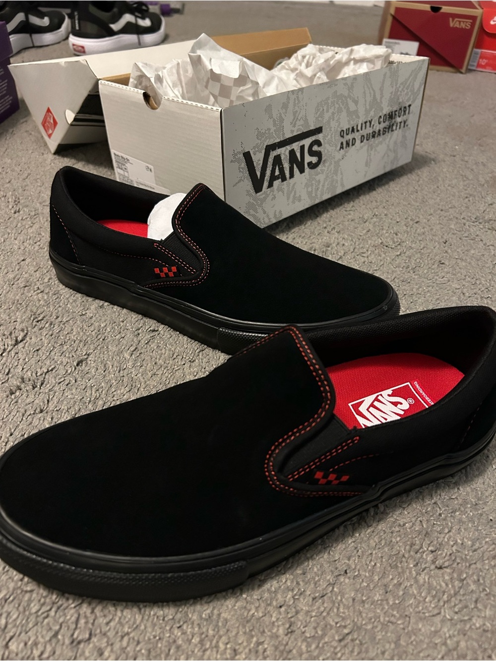 Vans Skate Slip-On Black Red 10.5 New!!